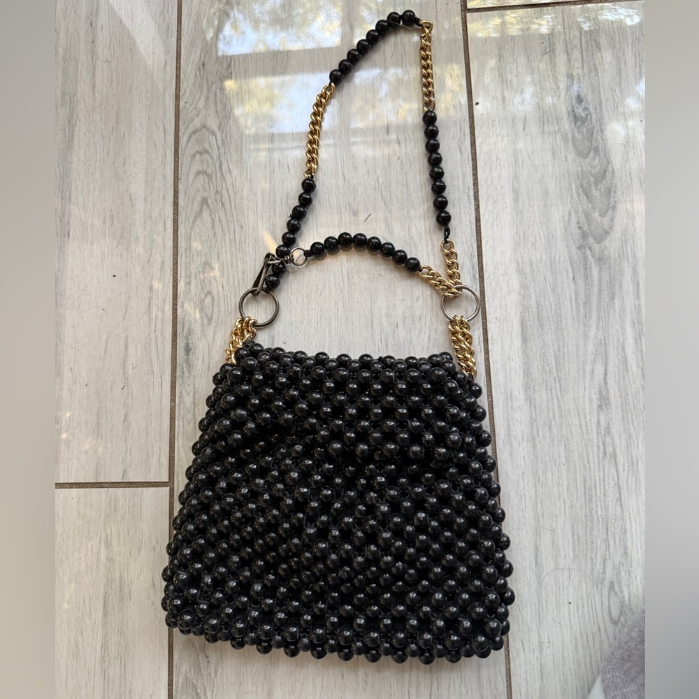 Vintage Simon  Beaded Evening Bag Handbag Black Purse Made in Italy